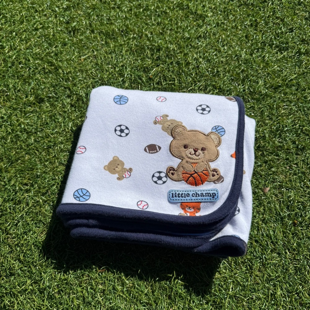 Vtg Child of Mine by Carters Little Champ Sports Baby Blanket Cotton‎ Bear 28x26
